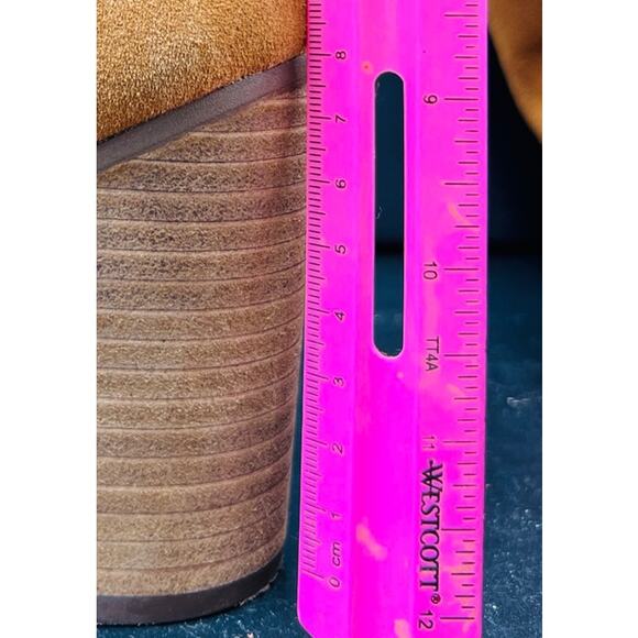 🤎 KDB Tan Suede Knee High Boots 7.5 Block Heel Western Fall Tall Zip Softcore - Picture 7 of 8